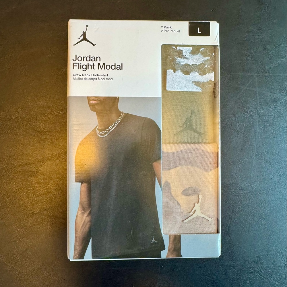 Jordan Flight Modal Men’s Lg 2 Pack (Olive & Tan) Crew Neck Undershirts. NIB